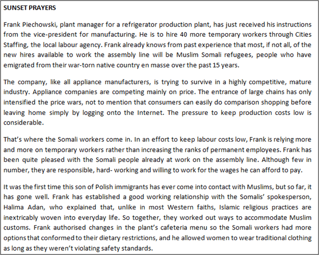 BUMGT1501 Management Principles Sunset Prayers Case Study 1