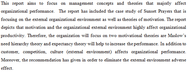 BUMGT1501 Management Principles Sunset Prayers Case Study answers