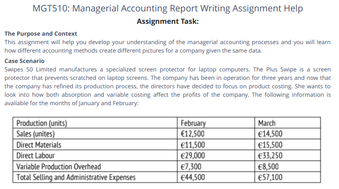 MGT 510 Managerial Accounting Assessment 1