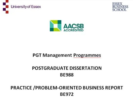 BE988 Postgraduate Dissertation/ BE972 Practice Problem-Oriented Business Report